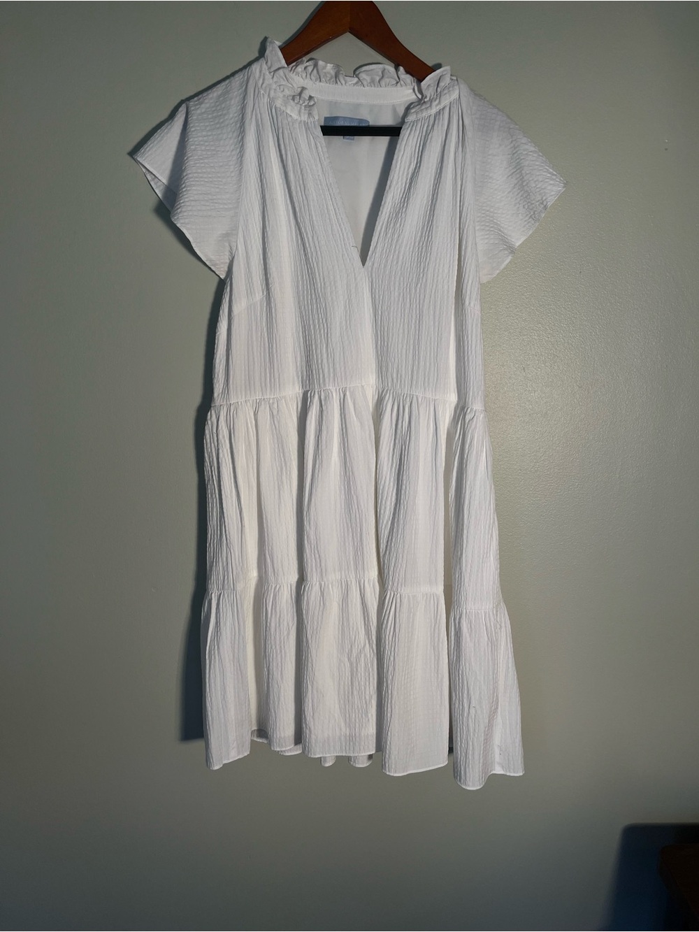 ANTONIO MELANI White Ruffle Neck Tiered Midi Dress Cottagecore